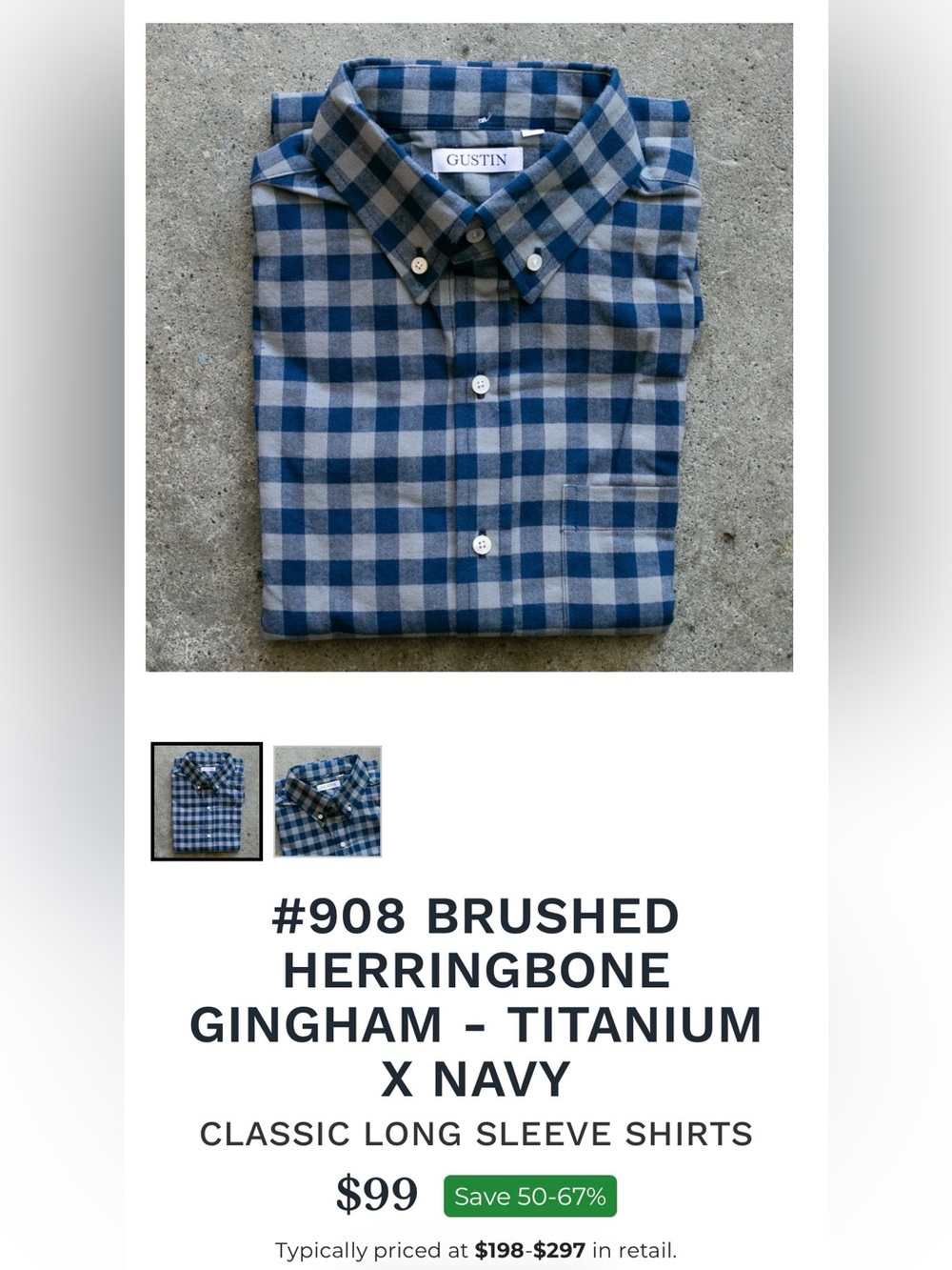 GUSTIN #908 Brushed Herringbone Gingham - Titanium Navy - XL